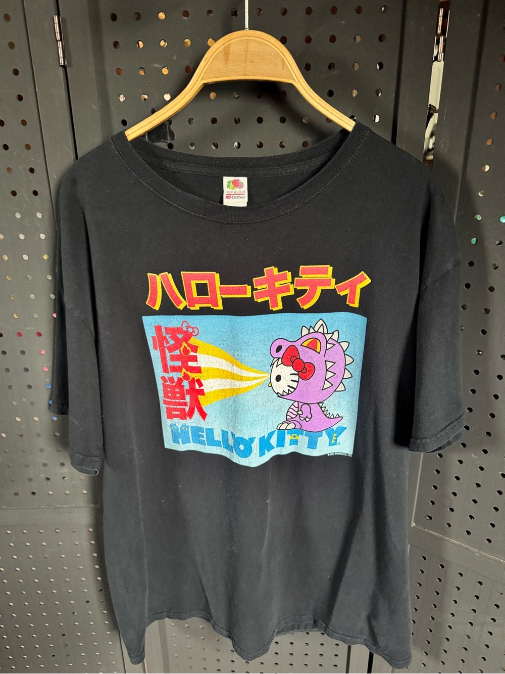 Sanrio Hello Kitty Black Graphic Tee with Pink & Blue Monster Print